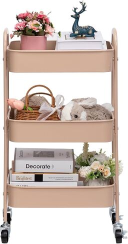 AGTEK Makeup Cart, Movable Rolling Organizer Cart, 3 Tier Metal Utility Cart with Lockable Wheels for Home & Office, Purple in Kuwait