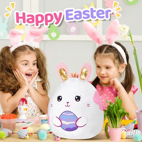 وسادة WEWILL أرنب عيد الفصح مقاس 15 بوصة مع آذان أرنب لطيفة وبيضة عيد الفصح - زميل لعب لطيف وأريكة/سرير ديكور هدية رائعة لعيد الفصح للأطفال الصغار الأولاد والبنات in Kuwait