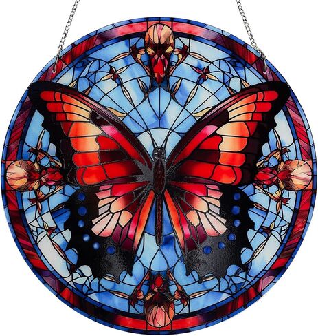 11.8'' Large Acrylic Stained Glass Window Hanging Decor,Stained Glass Window Hangings Kits Wall Art,Sun Catchers Indoor Window,Monarch Butterfly Decorations Suncatchers for Windows Hanging in Saudi Arabia