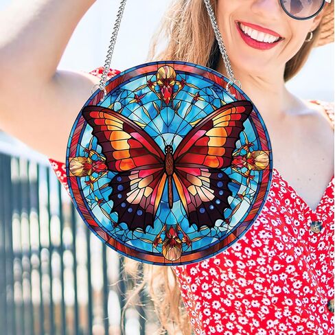 11.8'' Large Acrylic Stained Glass Window Hanging Decor,Stained Glass Window Hangings Kits Wall Art,Sun Catchers Indoor Window,Monarch Butterfly Decorations Suncatchers for Windows Hanging in Saudi Arabia