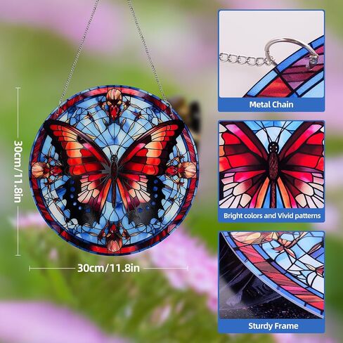 11.8'' Large Acrylic Stained Glass Window Hanging Decor,Stained Glass Window Hangings Kits Wall Art,Sun Catchers Indoor Window,Monarch Butterfly Decorations Suncatchers for Windows Hanging in Saudi Arabia