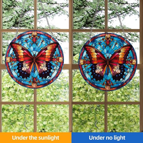 11.8'' Large Acrylic Stained Glass Window Hanging Decor,Stained Glass Window Hangings Kits Wall Art,Sun Catchers Indoor Window,Monarch Butterfly Decorations Suncatchers for Windows Hanging in Saudi Arabia