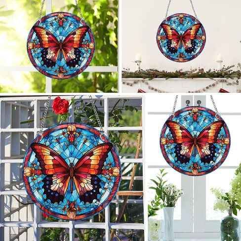 11.8'' Large Acrylic Stained Glass Window Hanging Decor,Stained Glass Window Hangings Kits Wall Art,Sun Catchers Indoor Window,Monarch Butterfly Decorations Suncatchers for Windows Hanging in Saudi Arabia