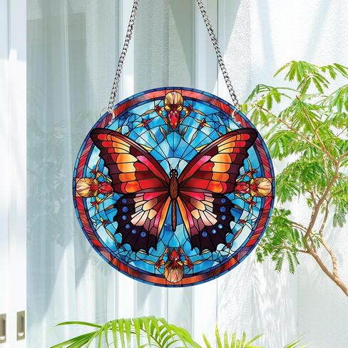 11.8'' Large Acrylic Stained Glass Window Hanging Decor,Stained Glass Window Hangings Kits Wall Art,Sun Catchers Indoor Window,Monarch Butterfly Decorations Suncatchers for Windows Hanging in Saudi Arabia