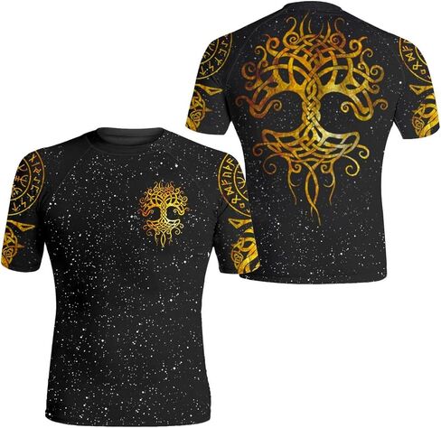 Ultra Soft Compression Shirt, Rash Guard Men Jiu Jitsu Short Sleeve Design 3D Viking MMA Compression Shirt in Saudi Arabia
