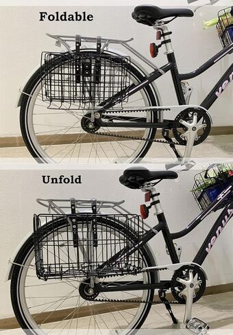 MEGHNA Bike Basket Metal Foldable Front Bicycle Basket Detachable Adjustable Height Iron Handlebar Basket Rear Bike Storage Basket no Liner Bag/with Liner Bag Waterproof Black Silver in Saudi Arabia