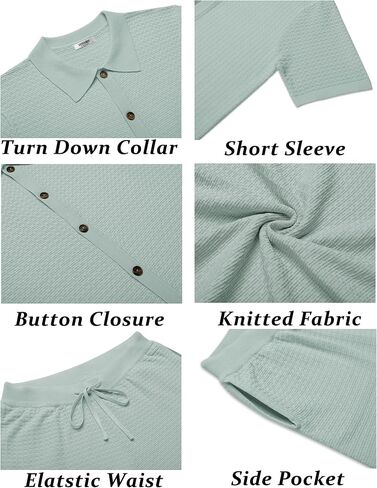 COOFANDY Men's 2 Piece Short Sets Casual Button Down Shirt and Shorts Set Knit Polo Set Vintage Summer Beach Outfits in Saudi Arabia