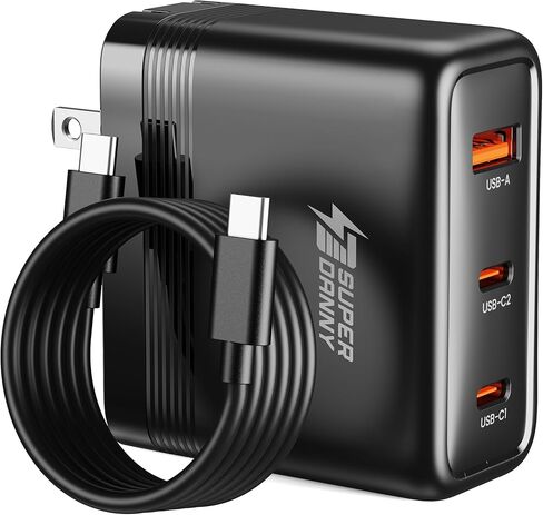 شاحن Superdanny USB C GaN 100W 3 منافذ سريع مدمج لشحن الحائط لأجهزة MacBook وThinkpad وiPhone 15/ Pro وSamsung وAndroid in Kuwait