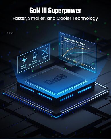 شاحن Superdanny USB C GaN 100W 3 منافذ سريع مدمج لشحن الحائط لأجهزة MacBook وThinkpad وiPhone 15/ Pro وSamsung وAndroid in Kuwait
