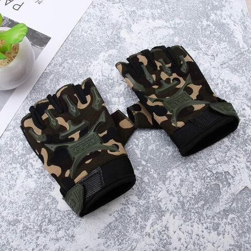 زوج واحد من قفازات Garneck للأطفال نصف إصبع قابلة للتنفس، قفازات مضادة للانزلاق مموهة للأطفال لركوب الدراجات وركوب الدراجات والتزلج على الجليد والرياضات الخارجية in Kuwait