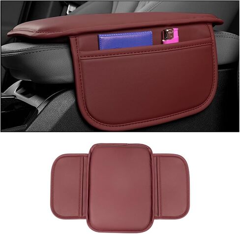 Car Armrest Box Mat, PU Leather Four Seasons Comfortable Breathable Waterproof Automotive Armrest Cover Center Console Cushion Protector, Universal for Most Vehicle, SUV, Truck, RV（Black） in Saudi Arabia