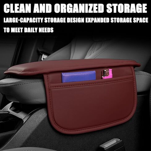 Car Armrest Box Mat, PU Leather Four Seasons Comfortable Breathable Waterproof Automotive Armrest Cover Center Console Cushion Protector, Universal for Most Vehicle, SUV, Truck, RV（Black） in Saudi Arabia