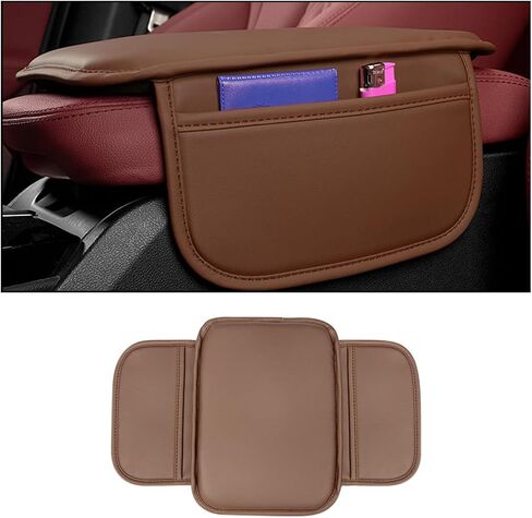 Car Armrest Box Mat, PU Leather Four Seasons Comfortable Breathable Waterproof Automotive Armrest Cover Center Console Cushion Protector, Universal for Most Vehicle, SUV, Truck, RV（Black） in Saudi Arabia