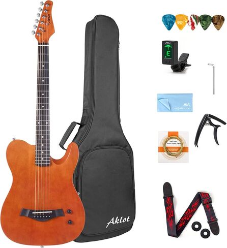 AKLOT جيتار صامت صوتي كهربائي جيتار شعبي 38 بوصة للمبتدئين ومتوسطي الحجم قابل للنقل صلب من سلسلة Rengas مع حزام حقيبة أزعج وملحقات كاملة in Kuwait