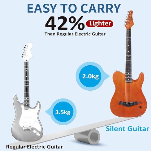 AKLOT جيتار صامت صوتي كهربائي جيتار شعبي 38 بوصة للمبتدئين ومتوسطي الحجم قابل للنقل صلب من سلسلة Rengas مع حزام حقيبة أزعج وملحقات كاملة in Kuwait