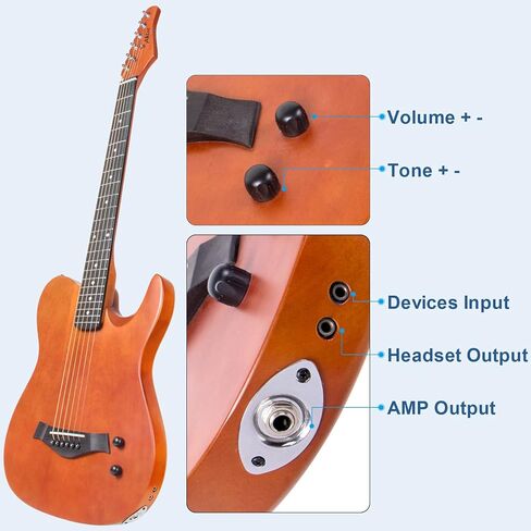 AKLOT جيتار صامت صوتي كهربائي جيتار شعبي 38 بوصة للمبتدئين ومتوسطي الحجم قابل للنقل صلب من سلسلة Rengas مع حزام حقيبة أزعج وملحقات كاملة in Kuwait