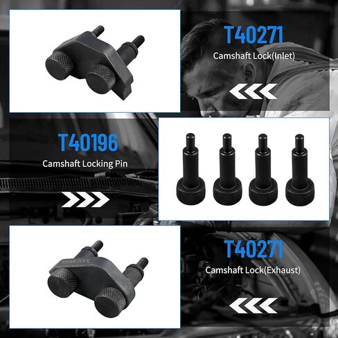 مجموعة أدوات توقيت المحرك لمحرك VW Audi TSI TFSI EA888 1.8L 2.0L، مع أداة فاصل القطع المنزلقة لعمود الحدبات T40191 الإضافية، T10355 بكرة العمود المرفقي التي تحمل مفتاح ربط T40098 T40267 T40271 in Kuwait