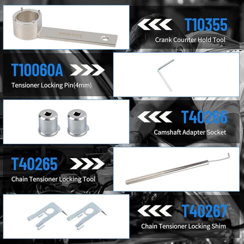 مجموعة أدوات توقيت المحرك لمحرك VW Audi TSI TFSI EA888 1.8L 2.0L، مع أداة فاصل القطع المنزلقة لعمود الحدبات T40191 الإضافية، T10355 بكرة العمود المرفقي التي تحمل مفتاح ربط T40098 T40267 T40271 in Kuwait