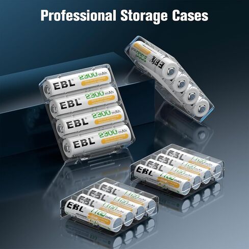 EBL AA AAA Battery Charger, 8 AA 2300mAh & 8 AAA 1100mAh NiMH, 2 USB Ports | 8-Bay AA AAA Individual Dual USB ports charge your phone while AA & AAA batteries power remotes, cameras, flashlights, toys in Kuwait