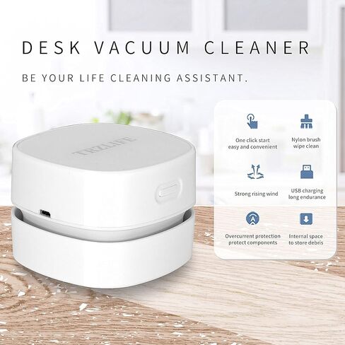 TRZLIFE Desk Vacuum Cleaner, Upgraded Mini Table Vacuum Improved Details Higher Suction More Durable Rechargeable Mini Vac Sucks up Tiny Items Crumbs Flakes for Desktop Drawer Countertop in Saudi Arabia