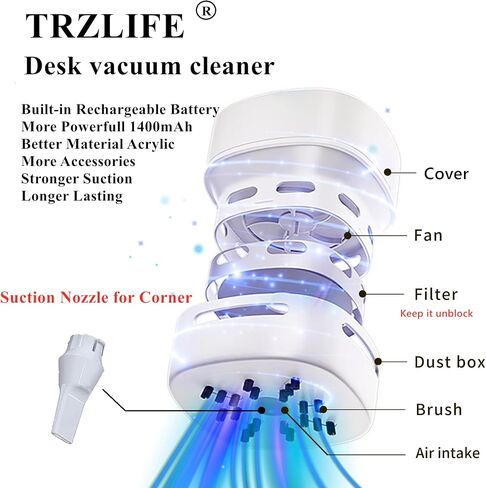 TRZLIFE Desk Vacuum Cleaner, Upgraded Mini Table Vacuum Improved Details Higher Suction More Durable Rechargeable Mini Vac Sucks up Tiny Items Crumbs Flakes for Desktop Drawer Countertop in Saudi Arabia