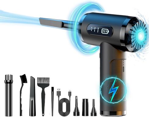 منفضة هواء مضغوطة من ليهان، منظف منفاخ هواء كهربائي مع ضوء LED للكمبيوتر ولوحة المفاتيح والمنزل والسيارة والمكتب، منفاخ هواء صغير محمول قابل لإعادة الشحن ومحمول لاسلكيًا لكرة سرير قابلة للنفخ in Kuwait