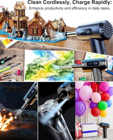 منفضة هواء مضغوطة من ليهان، منظف منفاخ هواء كهربائي مع ضوء LED للكمبيوتر ولوحة المفاتيح والمنزل والسيارة والمكتب، منفاخ هواء صغير محمول قابل لإعادة الشحن ومحمول لاسلكيًا لكرة سرير قابلة للنفخ in Kuwait