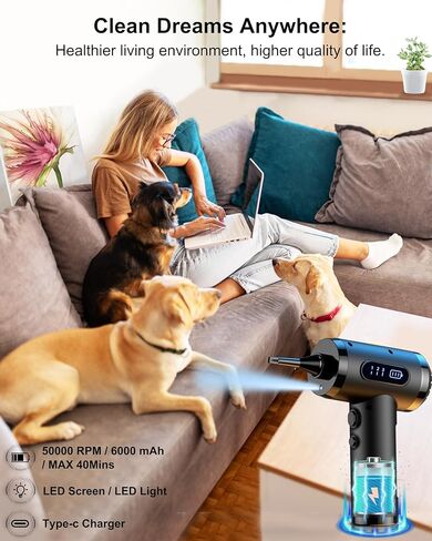 منفضة هواء مضغوطة من ليهان، منظف منفاخ هواء كهربائي مع ضوء LED للكمبيوتر ولوحة المفاتيح والمنزل والسيارة والمكتب، منفاخ هواء صغير محمول قابل لإعادة الشحن ومحمول لاسلكيًا لكرة سرير قابلة للنفخ in Kuwait