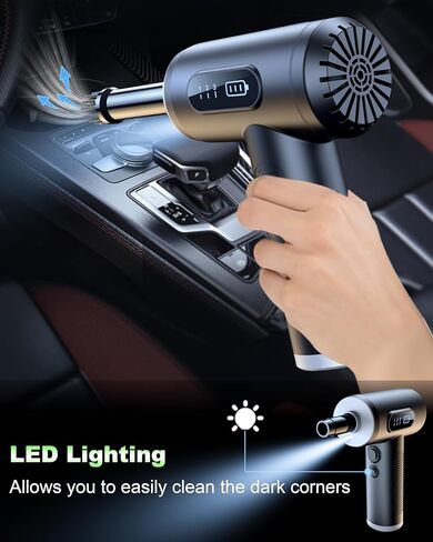 منفضة هواء مضغوطة من ليهان، منظف منفاخ هواء كهربائي مع ضوء LED للكمبيوتر ولوحة المفاتيح والمنزل والسيارة والمكتب، منفاخ هواء صغير محمول قابل لإعادة الشحن ومحمول لاسلكيًا لكرة سرير قابلة للنفخ in Kuwait