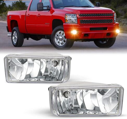 Driving Fog Light Assembly Replacement For 2008-2014 Chevy Silverado 2007-2011 Avalanche 2007-2014 Suburban and Tahoe GMC Sierra/Yukon With H16 12V 19W Halogen Bulbs​(Clear Lens) in Kuwait