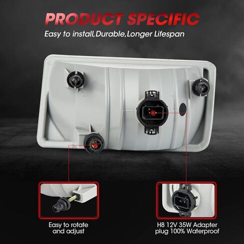 Driving Fog Light Assembly Replacement For 2008-2014 Chevy Silverado 2007-2011 Avalanche 2007-2014 Suburban and Tahoe GMC Sierra/Yukon With H16 12V 19W Halogen Bulbs​(Clear Lens) in Kuwait