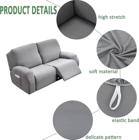 غطاء كرسي HAOYONG Loveseat 6 قطع من أغطية الأريكة القابلة للتمدد مع جيب وغطاء غير قابل للانزلاق مع أشرطة مرنة وواقي أثاث كرسي قابل للغسل in Kuwait