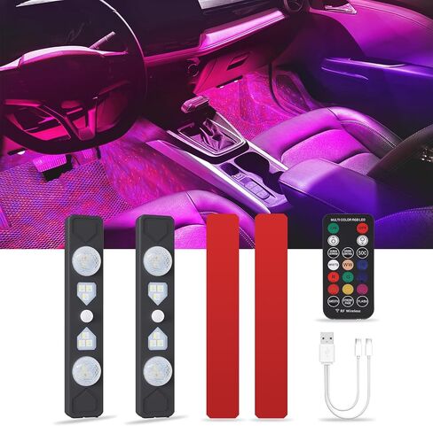 Wireless Interior Car Lights with Remote RGB Sound Control Ambient Neon Accent Starry Lighting Kits USB Rechargeable Magnetic Underglow LED Atmosphere Lights for Car Truck SUV 2Pcs in Saudi Arabia