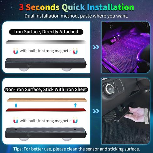 Wireless Interior Car Lights with Remote RGB Sound Control Ambient Neon Accent Starry Lighting Kits USB Rechargeable Magnetic Underglow LED Atmosphere Lights for Car Truck SUV 2Pcs in Saudi Arabia