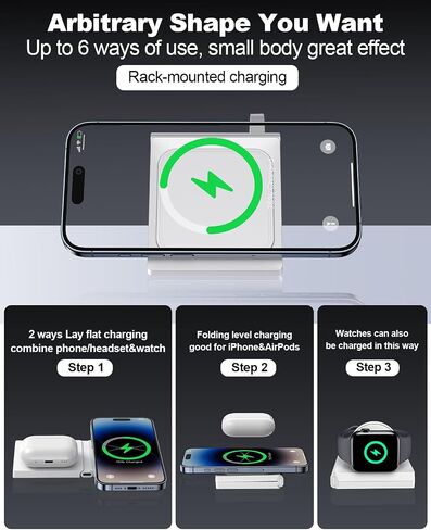 2 in 1 Foldable Wireless Charger for Apple Charging Station Magnetic Wireless Charging Pad Magsafe Charger for iPhone 12/13/14/15 Pro Max AirPods iWatch Travel Charger for Multiple Devices in Saudi Arabia