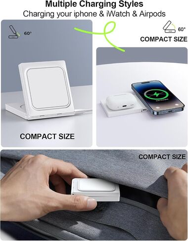 2 in 1 Foldable Wireless Charger for Apple Charging Station Magnetic Wireless Charging Pad Magsafe Charger for iPhone 12/13/14/15 Pro Max AirPods iWatch Travel Charger for Multiple Devices in Saudi Arabia