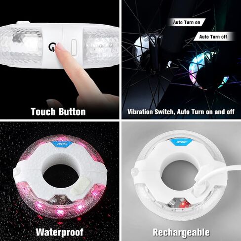 Bike Wheel Hub Light for Kids, Balance Bike Light, 12 Colors 37 Mode, Touch Button, Vibration Sense Switch, Safety Warning Decoration for Night Riding, Stocking Stuffer, Pack 2 in Saudi Arabia