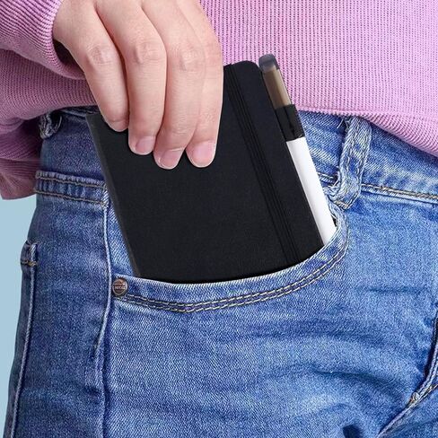 EOOUT 2 حزمة جيب دفتر غلاف فني المجلات A6 دفتر صغير مع 2 أقلام سوداء مفكرة صغيرة مع حامل القلم 3.7 × 5.7 بوصة، 120 صفحة، 100gsm أسود للوازم المدرسية المكتبية in Kuwait