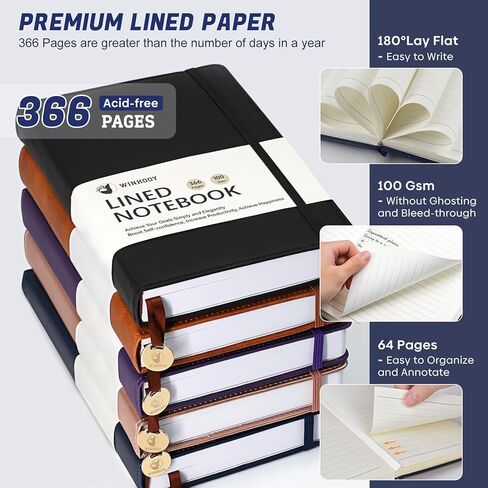 Lined Journal Notebook, 366 Pages, 100Gsm Leather Hardcover Journals for Writing Thick A5 College Ruled Classic Notebook with Pen Loop, Daily Journal for Women Men Travel Business Work Office in Kuwait