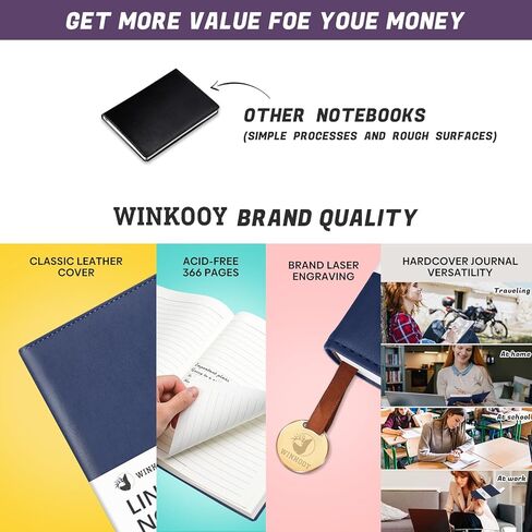 Lined Journal Notebook, 366 Pages, 100Gsm Leather Hardcover Journals for Writing Thick A5 College Ruled Classic Notebook with Pen Loop, Daily Journal for Women Men Travel Business Work Office in Kuwait