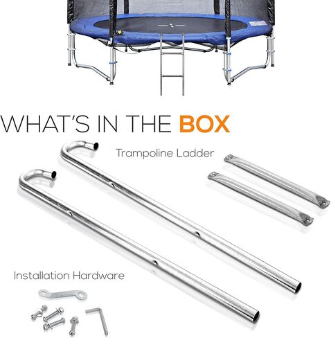 سلم أمان للوصول إلى الترامبولين في الهواء الطلق من SereneLife - سلم تسلق الترامبولين من الفولاذ المجلفن المقاوم للطقس بخطوتين، موديلات الترامبولين الخارجية SLTRA10BL وSLTRA10PNK SLTRALDR، من الفولاذ المقاوم للصدأ in Kuwait