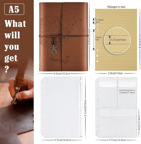 OMEYA Leather Journal Notebook, Refillable Writing Journal Diary Planner for Women Girls (Blue, A5-9.3''×6.3'') in Kuwait