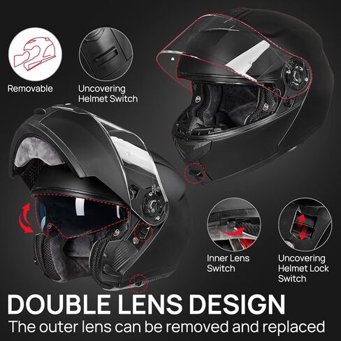 ILM Adult Motorcycle Modular Full Face Helmet Flip up Dual Visor DOT Approved Model 159(Matte Black,Large) in Saudi Arabia