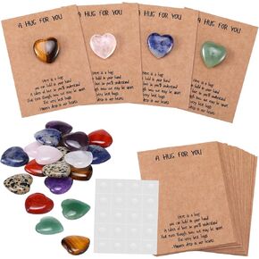 40 Sets Pocket Hug Token Gift Bulk Hug Cards with Heart Shape Natural Stones Keepsake Exchange Relationship Cards for Colleagues Family Distance Social Celebration of Life Gift(Classic Color)