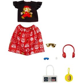 Barbie Storytelling Fashion Pack of Doll Clothes Inspired by Super Mario: Graphic Top, Print Skirt & 6 Video Game-Themed Accessories Dolls, Gift for 3 to 8 Year Olds