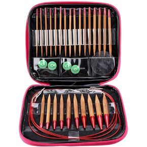 Circular Knitting Needles Ring Set Aluminum, 13 Sizes Bamboo Needles Set with Basic Knitting Tools Accessories
