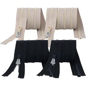 HKK Separating Zippers 4pcs Zipper 28 & 32 Inch #5 Plastic Open End Zippers with Black & Beige Semi-Autolock Rubber Pullers Sewing Supplies Jacket-Bulk Zipper Replacement Kit for Coats & Jackets
