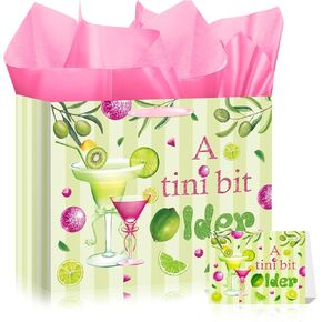 A Tini Bit Older Gift Bag for Martini Party Decorations Martini Birthday Party Favors Gift Bag with Card and Wrapping Paper Martini Bachelorette Gift Wrapping Bags for Tini Bar Party Bridal Shower