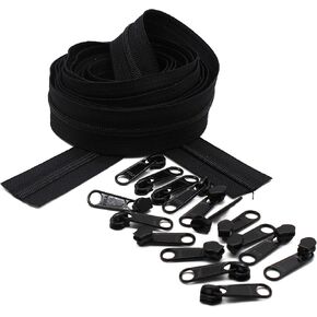 YKK® Zippers by Yard, 4.5 Coil Zippers Chain with Pulls Made in USA (4-Yards of Zipper Tape and 16 Pulls, Black)