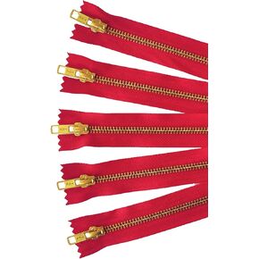 ykk golden brass metal zippers باللون الأحمر - #5 السوستة المغلقة - 8 بوصات - مجموعة من 5 قطع بواسطة Craftbot